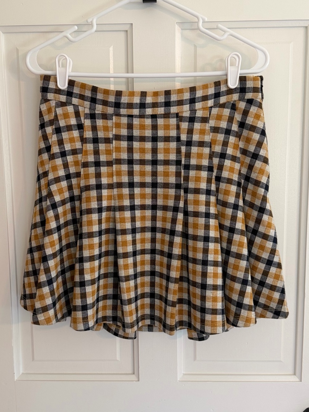 Free People Plaid Pleated Skater Mini‎ Skirt Mustard Black Size 12